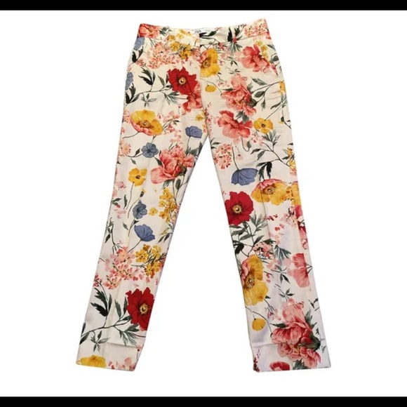 Zara Floral Chino Ankle Trouser Pants  Size 4 - Picture 7 of 8